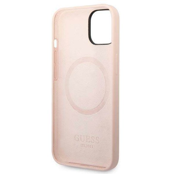 Guess GUHMP14MSBPLP iPhone 14 Plus / 15 Plus 6.7" rózsaszín keménytok Szilikon logós lemez MagSafe