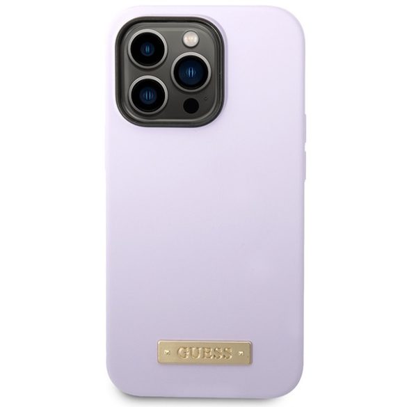 Guess GUHMP14LSBPLU iPhone 14 Pro 6,1" lila keménytok  Szilikon logólemez MagSafe