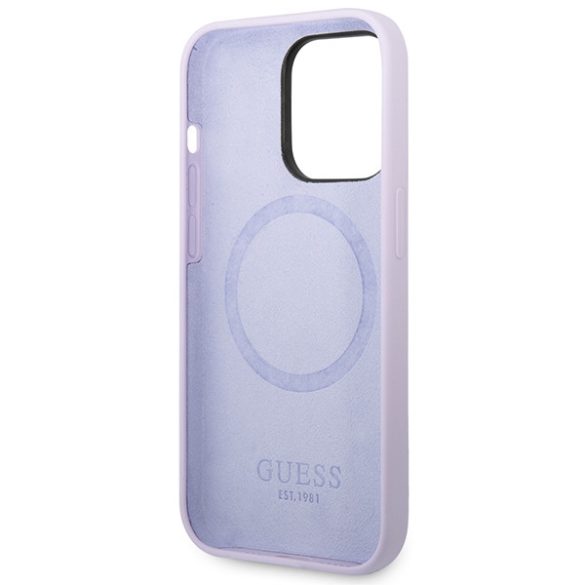 Guess GUHMP14LSBPLU iPhone 14 Pro 6,1" lila keménytok  Szilikon logólemez MagSafe