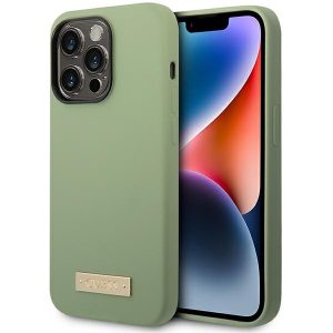 Guess GUHMP14XSBPLA iPhone 14 Pro Max 6.7" zöld/khaki keménytok  Szilikon logós lemez MagSafe