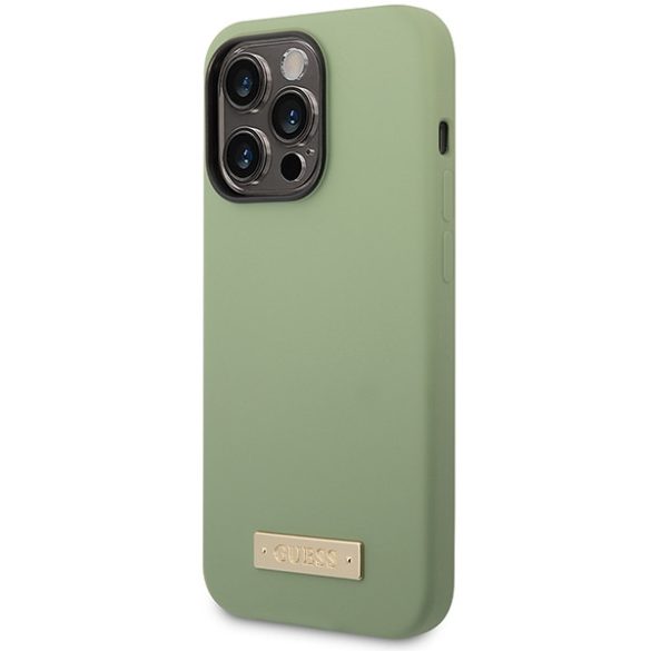 Guess GUHMP14XSBPLA iPhone 14 Pro Max 6.7" zöld/khaki keménytok  Szilikon logós lemez MagSafe