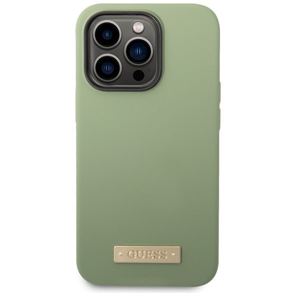 Guess GUHMP14XSBPLA iPhone 14 Pro Max 6.7" zöld/khaki keménytok  Szilikon logós lemez MagSafe