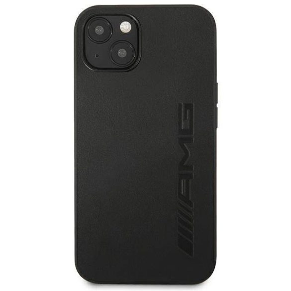 AMG AMHCP14SDOLBK iPhone 14 / 15 / 13 6.1" fekete keménytok bőr, beleégetett logóvel ellátva