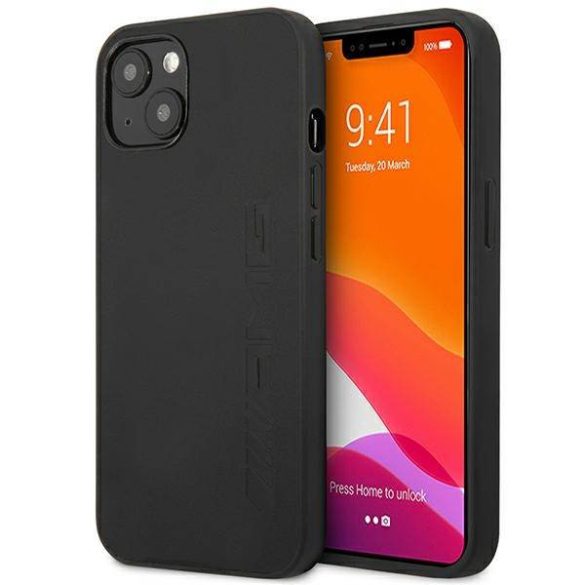 AMG AMHCP14MDOLBK iPhone 14 Plus / 15 Plus 6.7" fekete keménytok bőr, Hot Stamped