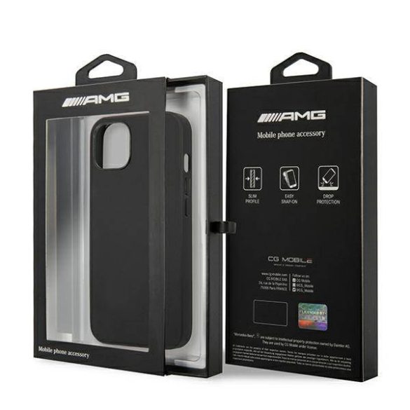 AMG AMHCP14MDOLBK iPhone 14 Plus / 15 Plus 6.7" fekete keménytok bőr, Hot Stamped