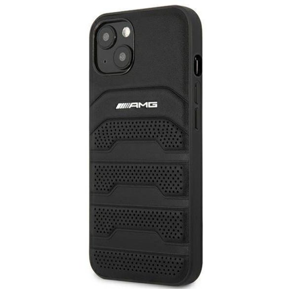 AMG AMHCP14SGSEBK iPhone 14 / 15 / 13 6.1" fekete keménytok bőr dombornyomott vonalakkal