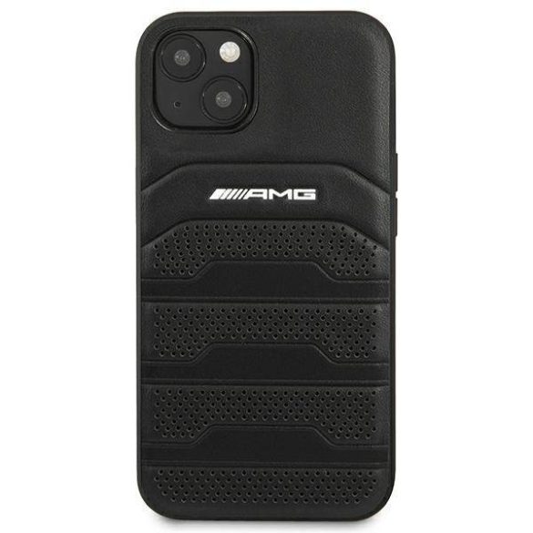 AMG AMHCP14SGSEBK iPhone 14 / 15 / 13 6.1" fekete keménytok bőr dombornyomott vonalakkal