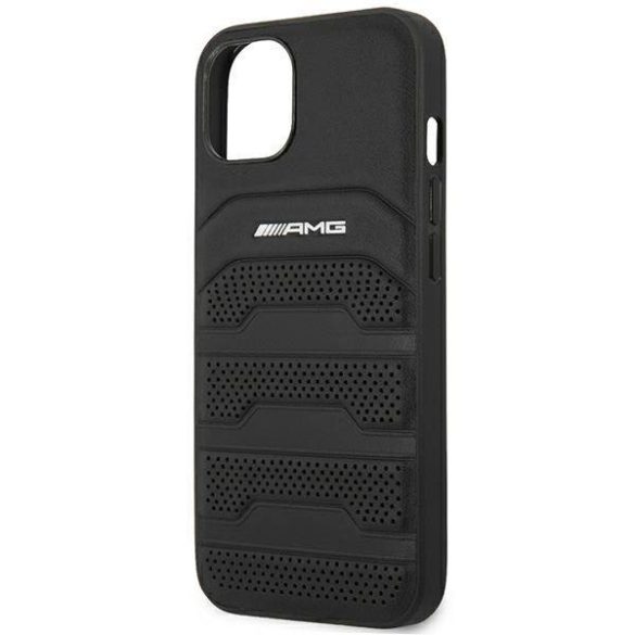 AMG AMHCP14SGSEBK iPhone 14 / 15 / 13 6.1" fekete keménytok bőr dombornyomott vonalakkal