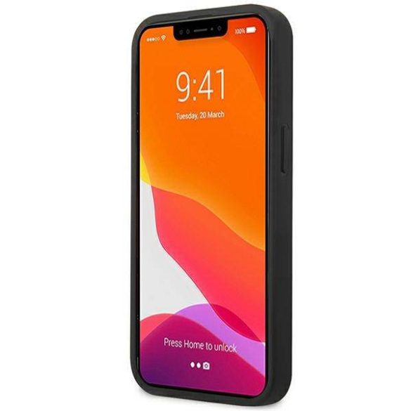 AMG AMHCP14MGSEBK iPhone 14 Plus / 15 Plus 6.7" fekete keménytok bőr dombornyomott vonalakkal