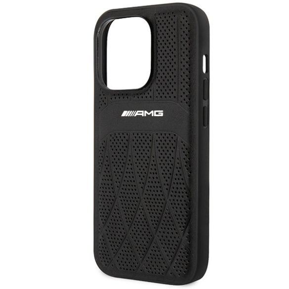 AMG AMHMP14LOSDBK iPhone 14 Pro 6.1" fekete bőr keménytok ívelt vonalvezetésű MagSafe bőrből
