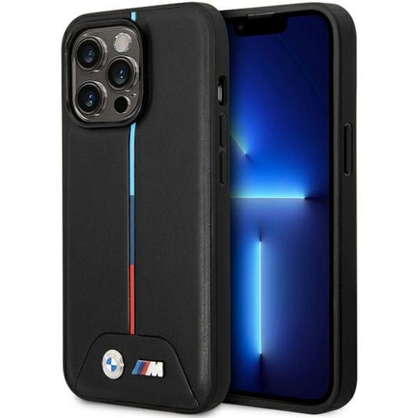 Etui BMW BMHMP13L22PVTK iPhone 13 Pro / 13 6.1" fekete steppelt trikolor MagSafe tok