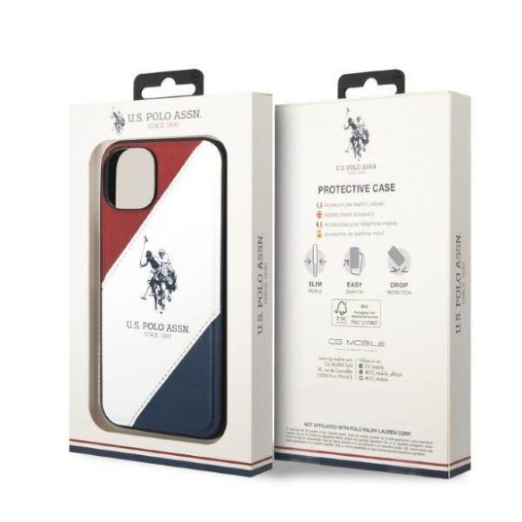 US Polo USHCP14SPSO3 iPhone 14 / 15 / 13 6,1" fehér Tricolor dombornyomott tok