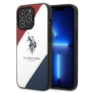 US Polo USHCP14XPSO3 iPhone 14 Pro Max 6,7" fehér tricolor dombornyomott tok