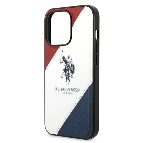 US Polo USHCP14XPSO3 iPhone 14 Pro Max 6,7" fehér tricolor dombornyomott tok