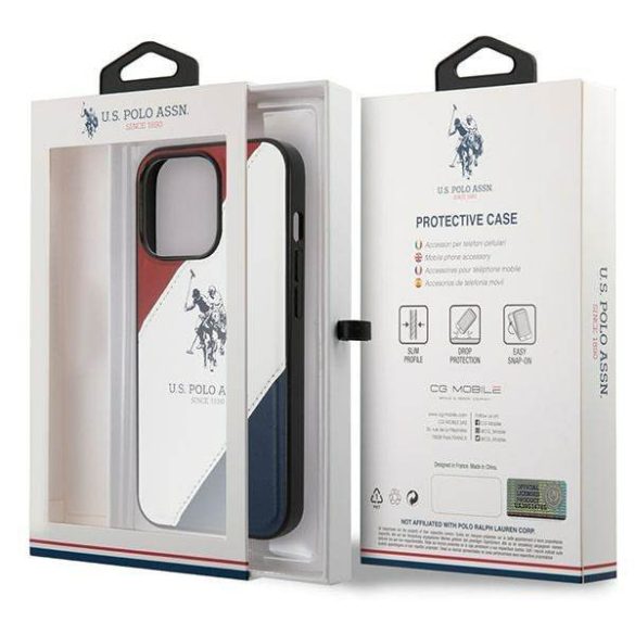 US Polo USHCP14XPSO3 iPhone 14 Pro Max 6,7" fehér tricolor dombornyomott tok