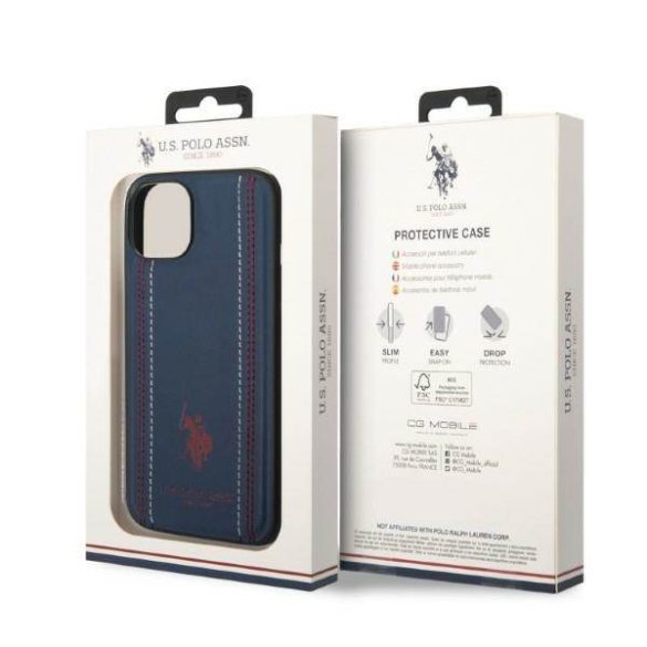 US Polo USHCP14SPFAV iPhone 14 / 15 / 13 6,1" tengerészkék Leather Stitch tok