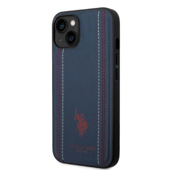 US Polo USHCP14MPFAV iPhone 14 Plus / 15 Plus 6.7" tengerészkék Leather Stitch tok