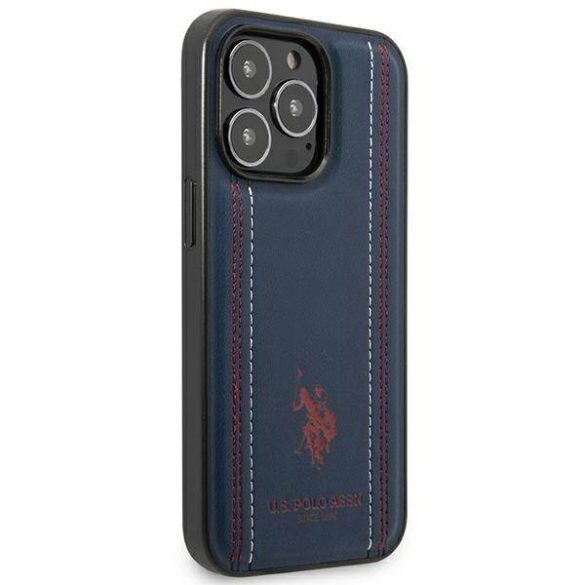 US Polo USHCP14LPFAV iPhone 14 Pro 6,1" gránátvörös/tengerészkék bőr tok varrással