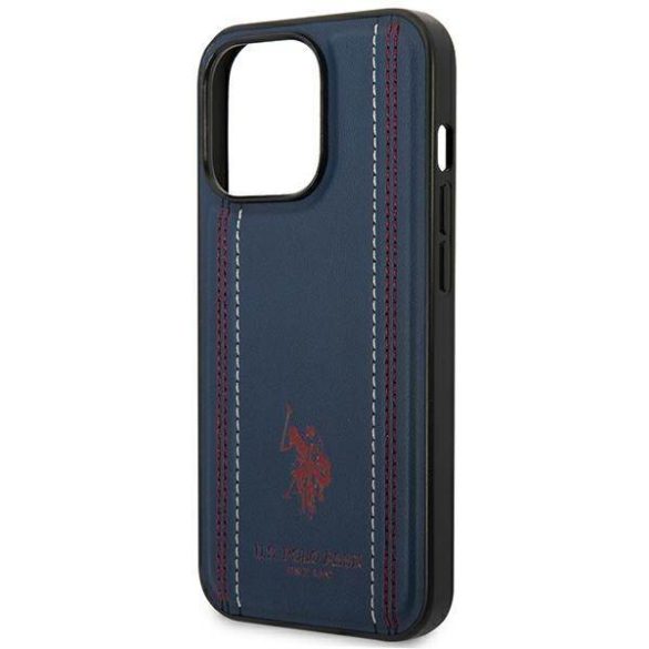 US Polo USHCP14LPFAV iPhone 14 Pro 6,1" gránátvörös/tengerészkék bőr tok varrással