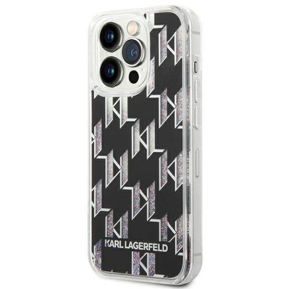 Karl Lagerfeld KLHCP14LLMNMK iPhone 14 Pro 6,1" keménytok fekete folyékony csillogó kristályos monogram tok