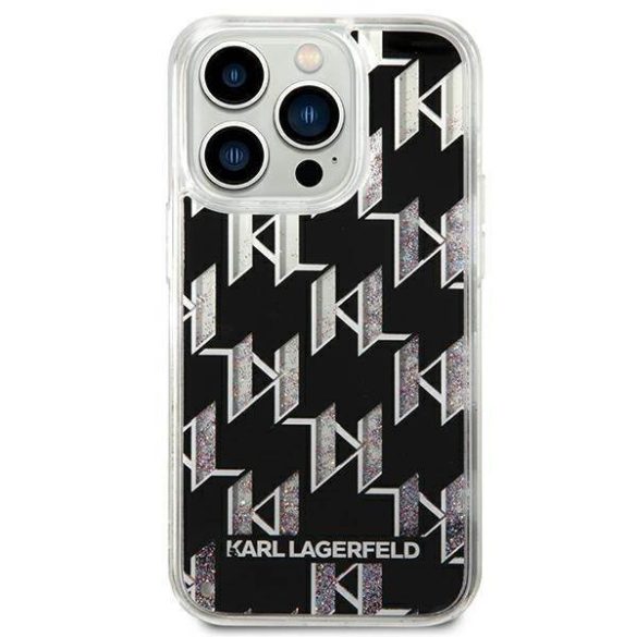 Karl Lagerfeld KLHCP14LLMNMK iPhone 14 Pro 6,1" keménytok fekete folyékony csillogó kristályos monogram tok