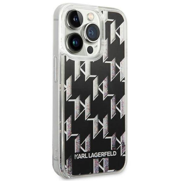 Karl Lagerfeld KLHCP14LLMNMK iPhone 14 Pro 6,1" keménytok fekete folyékony csillogó kristályos monogram tok