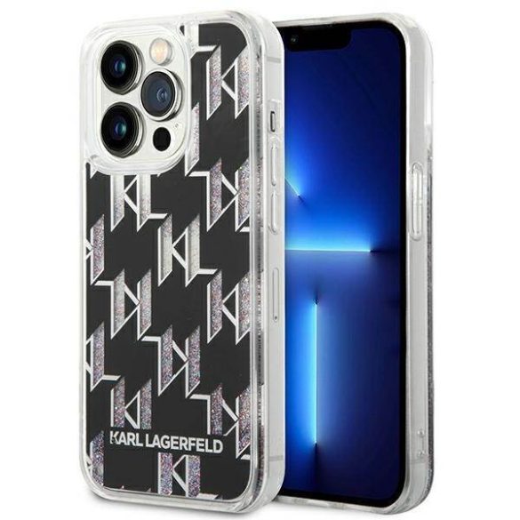 Karl Lagerfeld KLHCP14XLMNMK iPhone 14 Pro Max 6,7" keménytok fekete folyékony csillogó kristályos Monogram tok