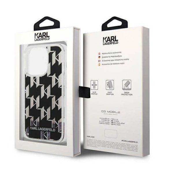 Karl Lagerfeld KLHCP14XLMNMK iPhone 14 Pro Max 6,7" keménytok fekete folyékony csillogó kristályos Monogram tok