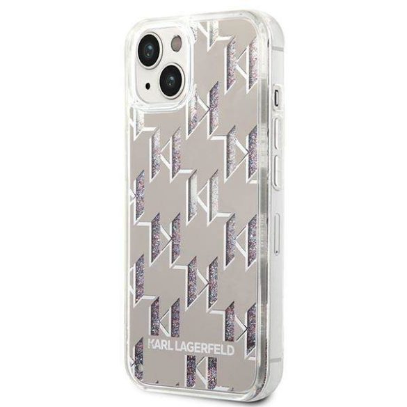 Karl Lagerfeld KLHCP14SLMNMS iPhone 14 / 15 / 13 6,1" keménytok ezüst Folyékony csillogó monogram