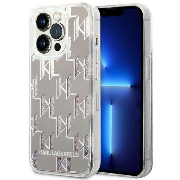 Karl Lagerfeld KLHCP14LLMNMS iPhone 14 Pro 6,1" keménytok ezüst folyékony csillogó kristályos Monogram tok