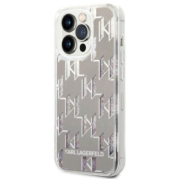 Karl Lagerfeld KLHCP14LLMNMS iPhone 14 Pro 6,1" keménytok ezüst folyékony csillogó kristályos Monogram tok