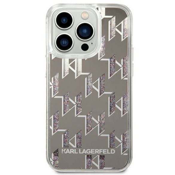 Karl Lagerfeld KLHCP14LLMNMS iPhone 14 Pro 6,1" keménytok ezüst folyékony csillogó kristályos Monogram tok