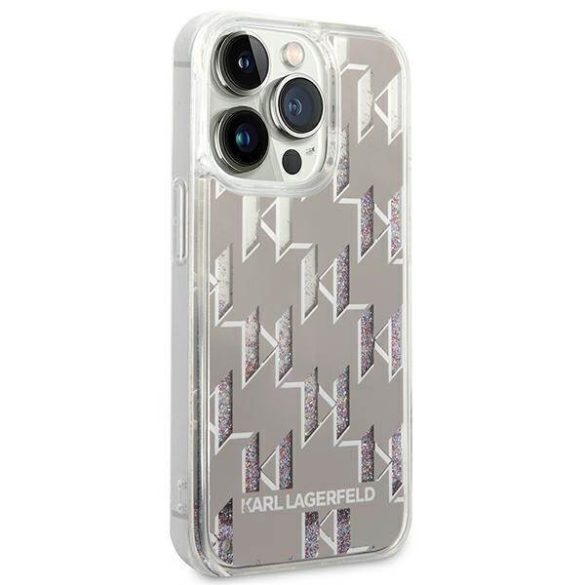 Karl Lagerfeld KLHCP14XLMNMS iPhone 14 Pro Max 6,7" keménytok ezüst folyékony csillogó kristályos Monogram tok