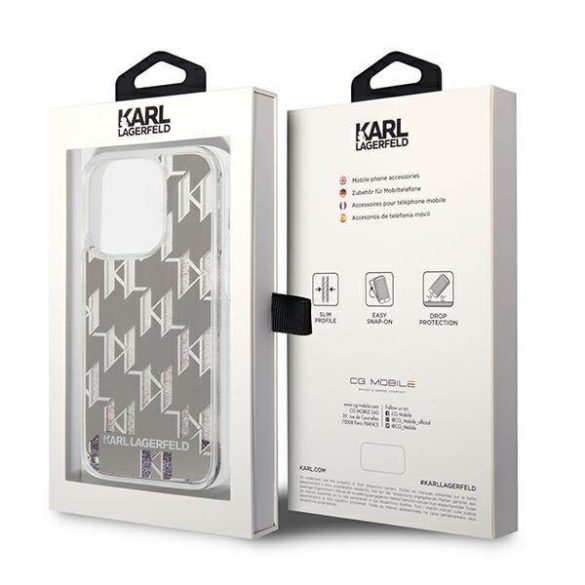 Karl Lagerfeld KLHCP14XLMNMS iPhone 14 Pro Max 6,7" keménytok ezüst folyékony csillogó kristályos Monogram tok