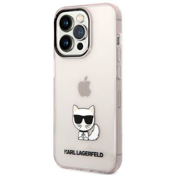 Karl Lagerfeld KLHCP14LCTTRI iPhone 14 Pro 6,1" keménytok rózsaszín átlátszó Choupette tok