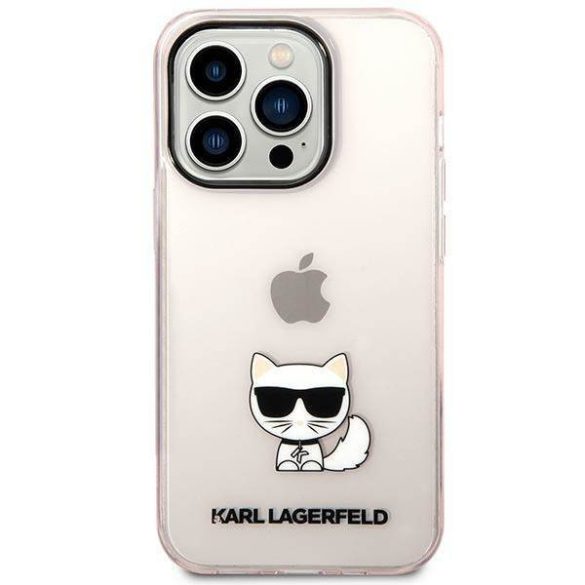 Karl Lagerfeld KLHCP14LCTTRI iPhone 14 Pro 6,1" keménytok rózsaszín átlátszó Choupette tok