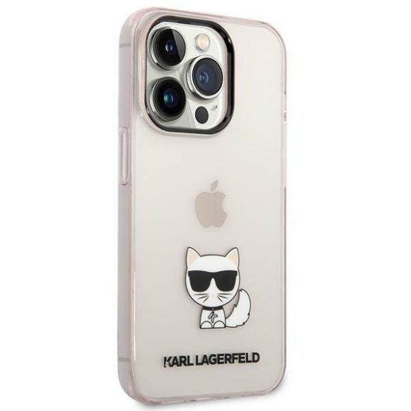 Karl Lagerfeld KLHCP14LCTTRI iPhone 14 Pro 6,1" keménytok rózsaszín átlátszó Choupette tok