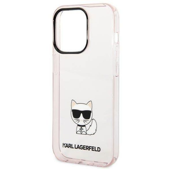 Karl Lagerfeld KLHCP14LCTTRI iPhone 14 Pro 6,1" keménytok rózsaszín átlátszó Choupette tok