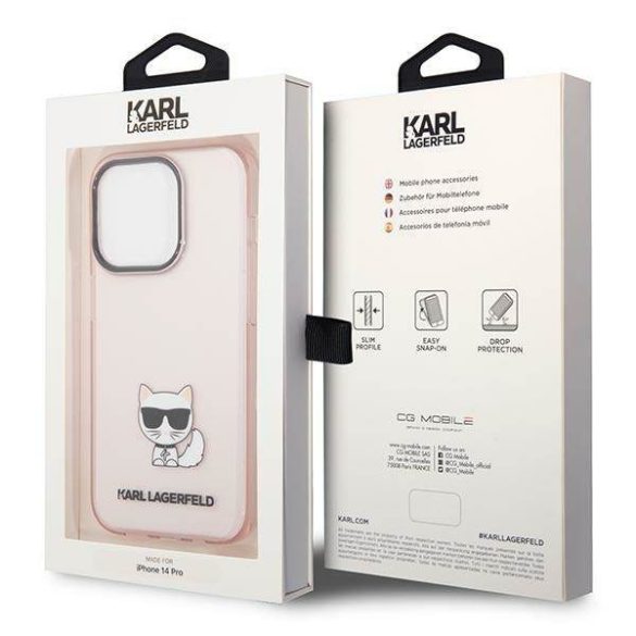 Karl Lagerfeld KLHCP14LCTTRI iPhone 14 Pro 6,1" keménytok rózsaszín átlátszó Choupette tok