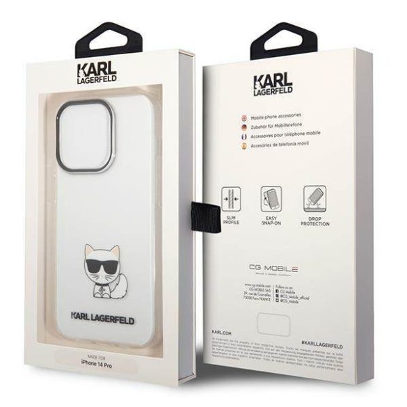 Karl Lagerfeld KLHCP14LCTTR iPhone 14 Pro 6,1" keménytok átlátszó Choupette tok