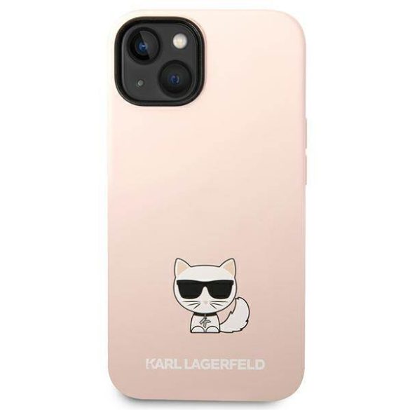 Karl Lagerfeld KLHCP14SSLCTPI iPhone 14 / 15 / 13 6,1" keménytok világos rózsaszín szilikon Choupette Body