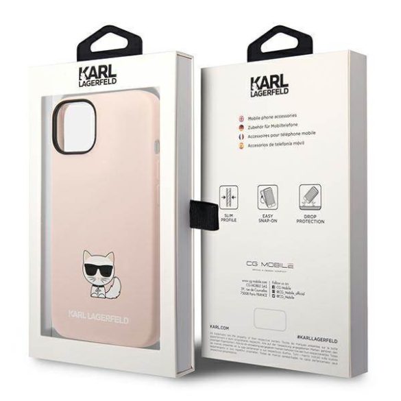 Karl Lagerfeld KLHCP14MSLCTPI iPhone 14 Plus / 15 Plus 6,7" keménytok világos rózsaszín szilikon Choupette test