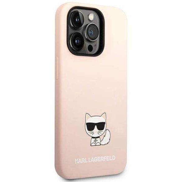 Karl Lagerfeld KLHCP14LSLCTPI iPhone 14 Pro 6,1" keménytok világos rózsaszín szilikon Choupette Body tok
