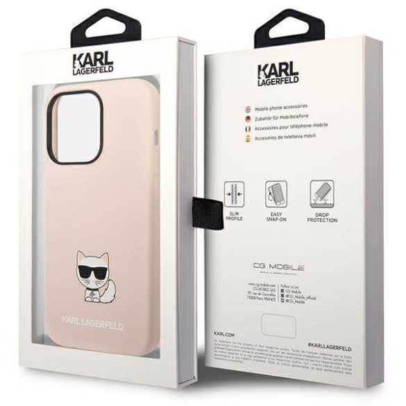 Karl Lagerfeld KLHCP14LSLCTPI iPhone 14 Pro 6,1" keménytok világos rózsaszín szilikon Choupette Body tok