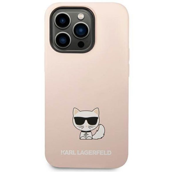 Karl Lagerfeld KLHCP14XSLCTPI iPhone 14 Pro Max 6,7" keménytok világos rózsaszín szilikon Choupette Body tok