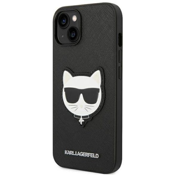 Karl Lagerfeld KLHCP14SSAPCHK iPhone 14 / 15 / 13 6,1" keménytok fekete szafiano Choupette Head Patch