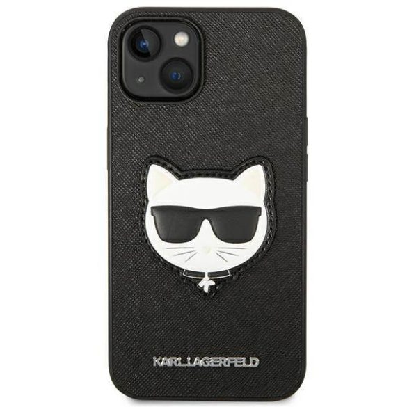 Karl Lagerfeld KLHCP14SSAPCHK iPhone 14 / 15 / 13 6,1" keménytok fekete szafiano Choupette Head Patch