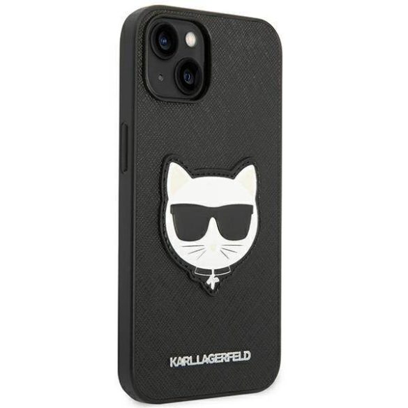 Karl Lagerfeld KLHCP14SSAPCHK iPhone 14 / 15 / 13 6,1" keménytok fekete szafiano Choupette Head Patch