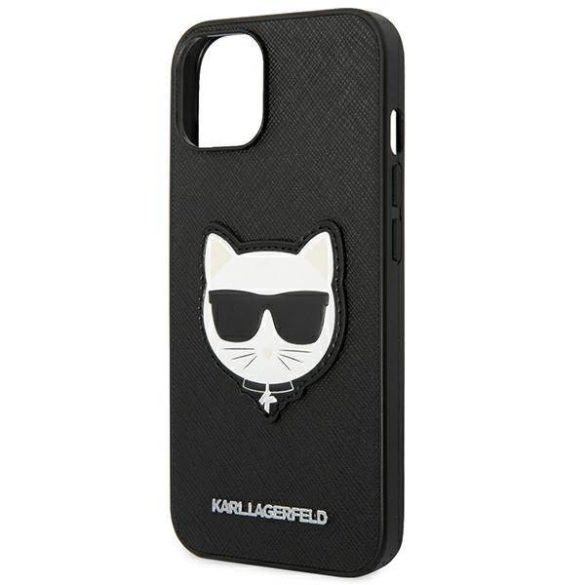 Karl Lagerfeld KLHCP14SSAPCHK iPhone 14 / 15 / 13 6,1" keménytok fekete szafiano Choupette Head Patch