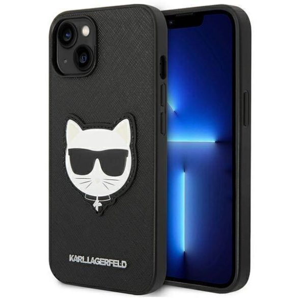 Karl Lagerfeld KLHCP14MSAPCHK iPhone 14 Plus / 15 Plus 6,7" keménytok fekete szafiano Choupette Head Patch